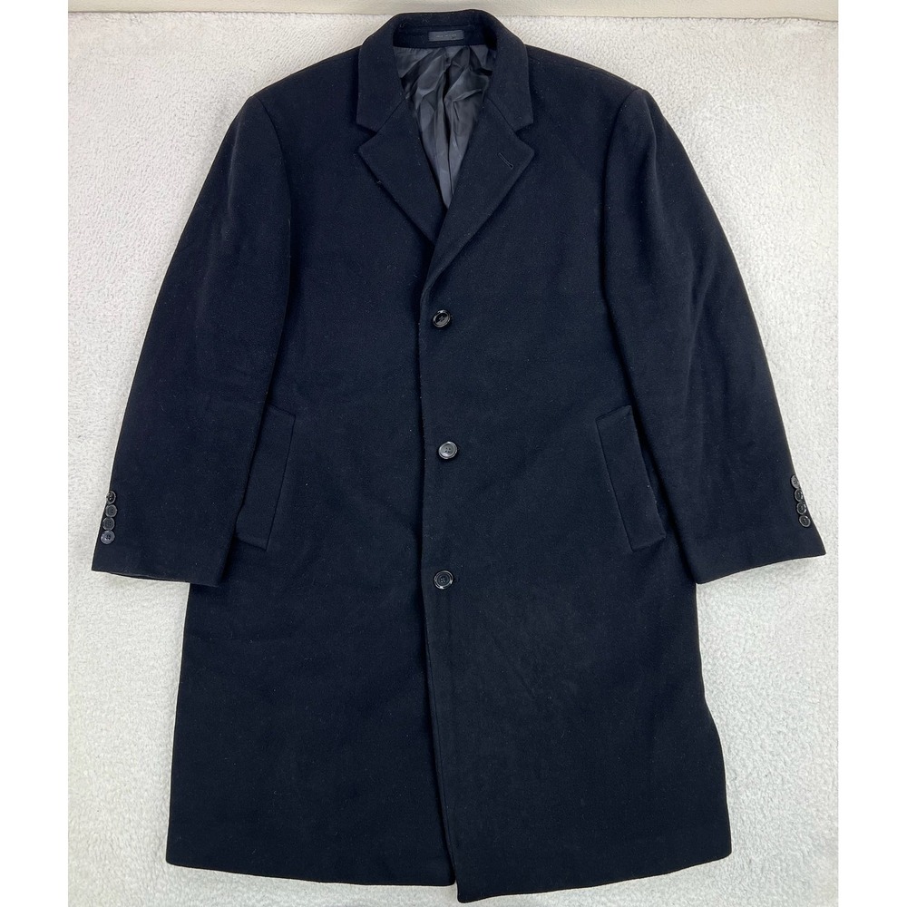 Calvin Klein Coat Mens 46R Black Wool Overcoat Classic Long Single Breasted